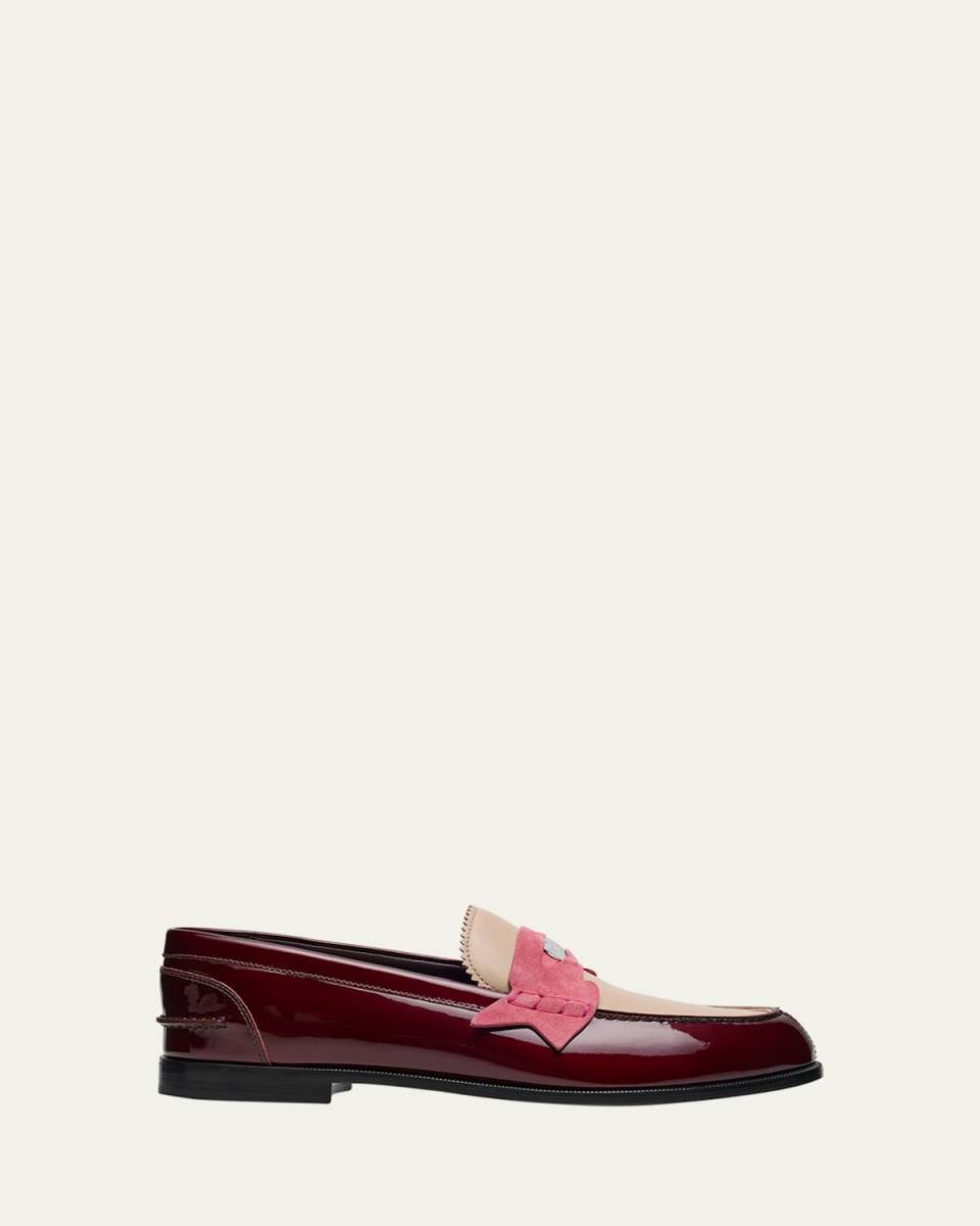 Donna Colorblock Mixed Leather Red Sole Penny Loafers